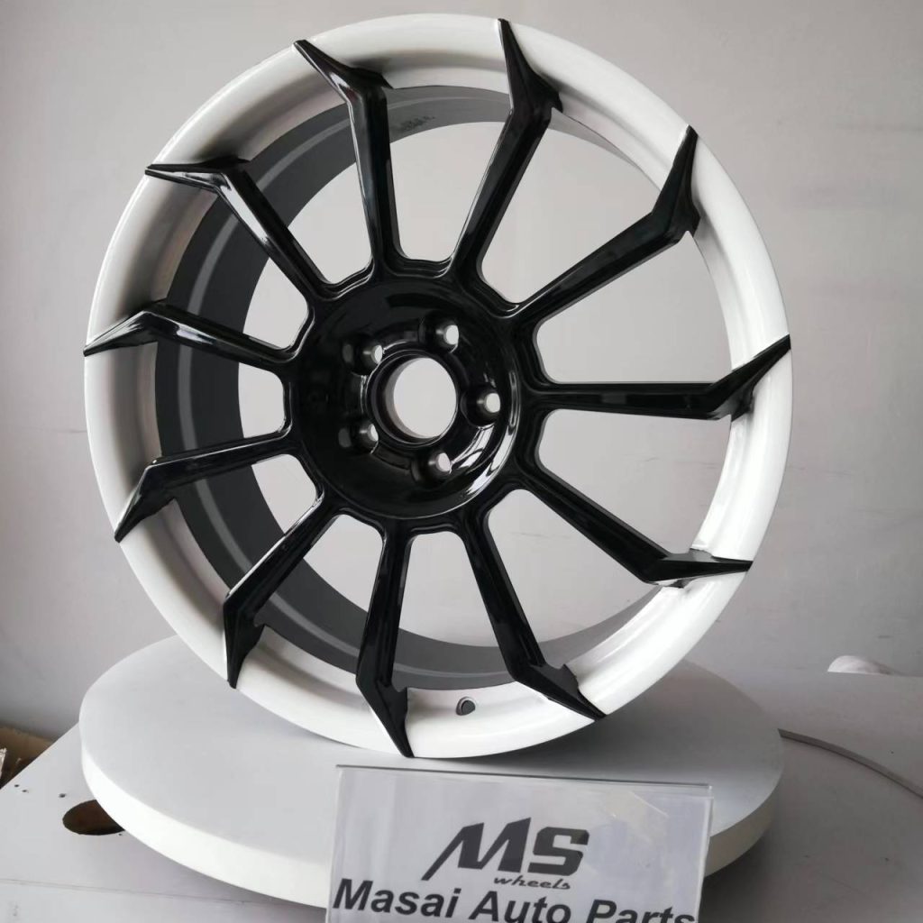 Black multi-spoke with white lip and big cap Monoblock Forged Wheel ...